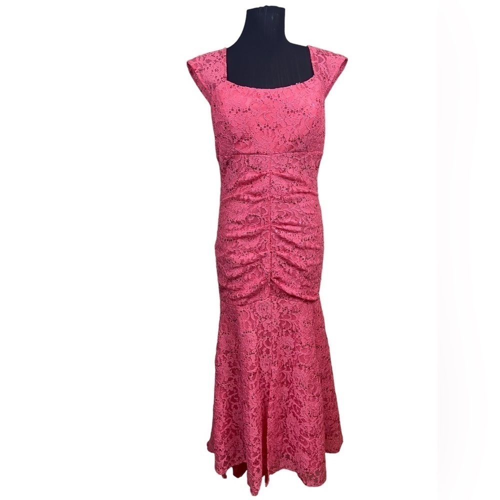 Vintage Cindy Pink Sequined Off The Shoulder Pleated Gown X-Large